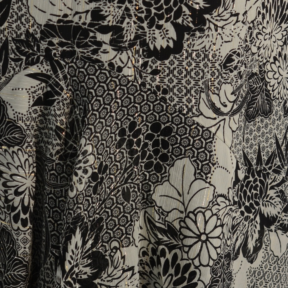 TANJAY Black & off White Floral Print Skirt L #B43